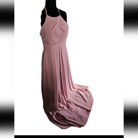 Azazie Womens Vintage Mauve Ginger Halter Pleated Formal Bridesmaid Prom Dress10 - Picture 6 of 15